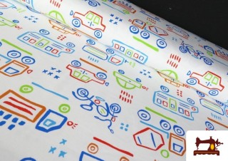 Tissu Maille T-Shirt Imprimé Véhicules Colorés