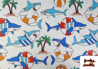 Acheter Tissu Maille T-Shirt Requins Amusants Plage