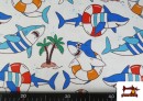 Acheter en ligne Tissu Maille T-Shirt Requins Amusants Plage