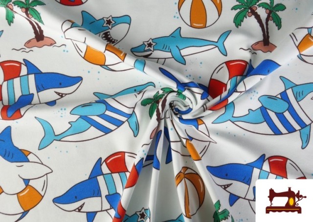 Vente en ligne de Tissu Maille T-Shirt Requins Amusants Plage