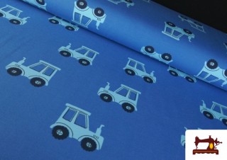 Tissu Maille T-Shirt Tracteurs Bleus