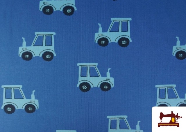 Vente de Tissu Maille T-Shirt Tracteurs Bleus