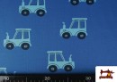 Acheter en ligne Tissu Maille T-Shirt Tracteurs Bleus