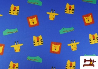 Acheter Tissu Maille T-Shirt Bleu Électrique avec Animaux Colorés