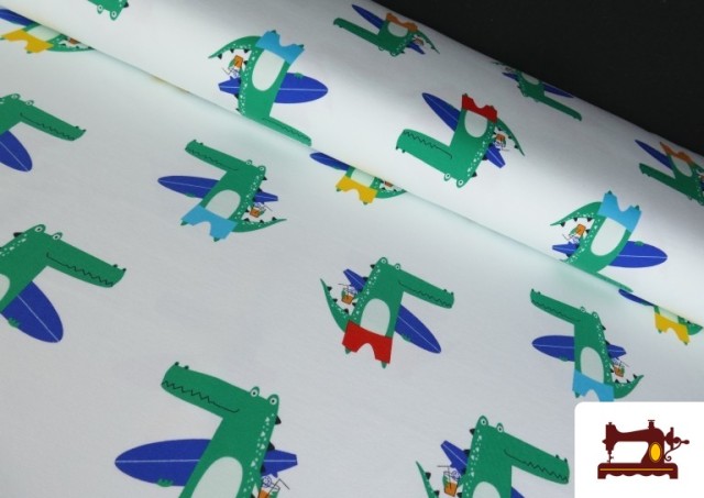 Tissu Jersey T-Shirt Crocodiles Surfeurs