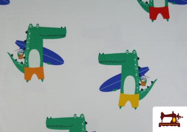 Vente de Tissu Jersey T-Shirt Crocodiles Surfeurs