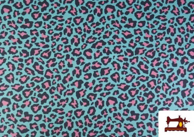 Acheter en ligne Tissu Coton Imprimé Léopard Multicolore couleur Bleu turquoise