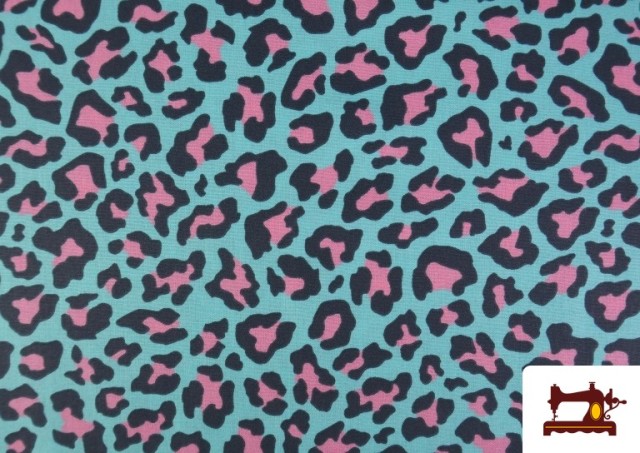 Vente en ligne de Tissu Coton Imprimé Léopard Multicolore couleur Bleu turquoise