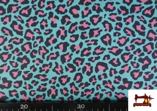 Tissu Coton Imprimé Léopard Multicolore couleur Bleu turquoise