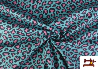 Tissu Coton Imprimé Léopard Multicolore couleur Bleu turquoise