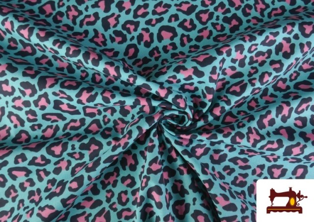 Tissu Coton Imprimé Léopard Multicolore couleur Bleu turquoise