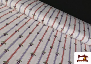 Tissu Coton Rayures et Fleurs