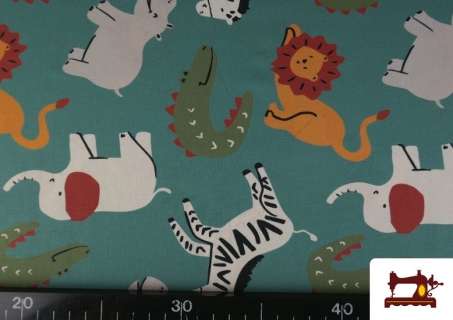 Acheter en ligne Tissu Coton Imprimé Animaux de la Jungle Enfant
