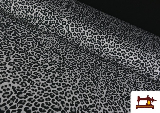 Tissu Sweat French Terry Imprimé Léopard couleur Gris