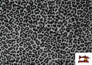 Vente de Tissu Sweat French Terry Imprimé Léopard couleur Gris