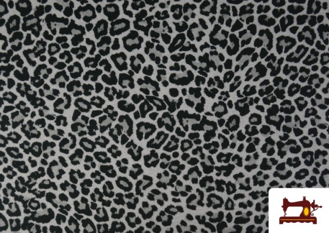 Vente de Tissu Sweat French Terry Imprimé Léopard couleur Gris