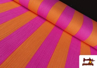 Tissu Mousseline de Coton Rayures Fuchsia et Orange