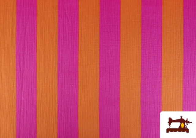 Acheter Tissu Mousseline de Coton Rayures Fuchsia et Orange