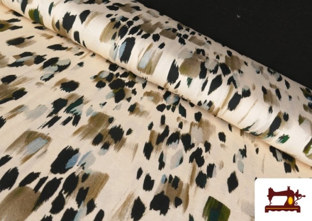 Tissu Jersey Viscose Taches Noires et Beige