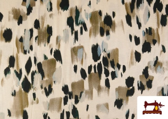 Vente de Tissu Jersey Viscose Taches Noires et Beige