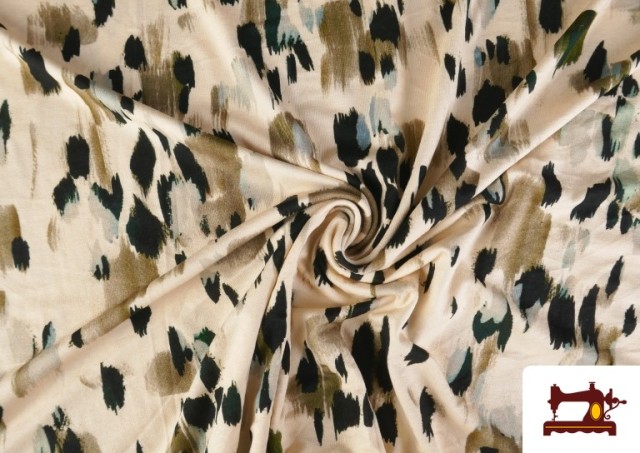 Vente en ligne de Tissu Jersey Viscose Taches Noires et Beige