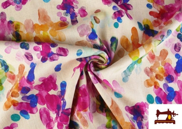 Acheter en ligne Tissu Lin Viscose Fuchsia, Orange et Turquoise