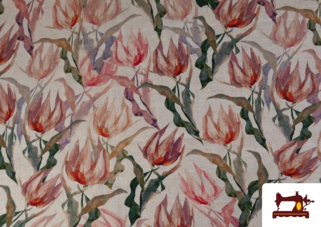 Acheter Tissu Lin Viscose Imprimé Floral Rose