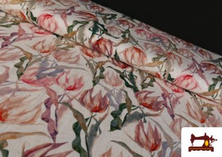 Tissu Lin Viscose Imprimé Floral Rose