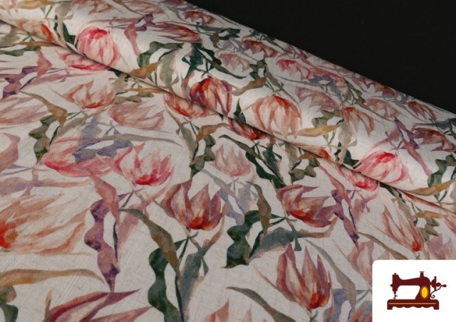 Tissu Lin Viscose Imprimé Floral Rose