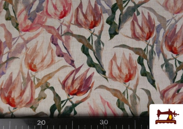 Vente de Tissu Lin Viscose Imprimé Floral Rose