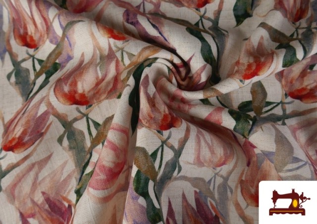 Acheter en ligne Tissu Lin Viscose Imprimé Floral Rose