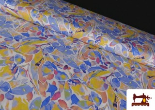 Tissu Viscose Imprimé Multicolore Bleu