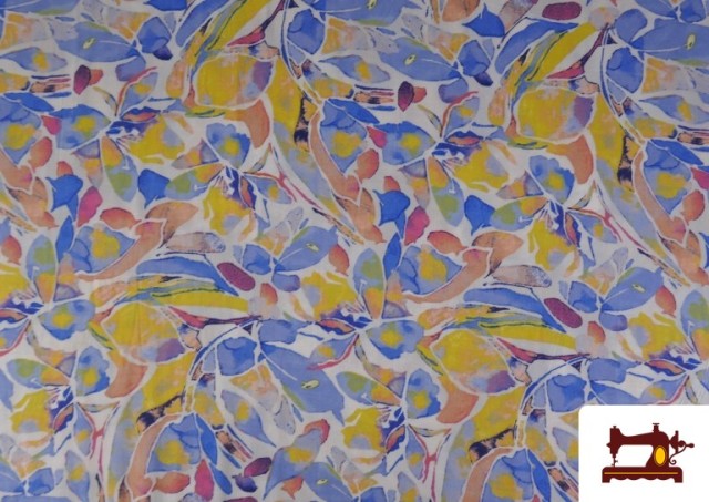 Acheter Tissu Viscose Imprimé Multicolore Bleu