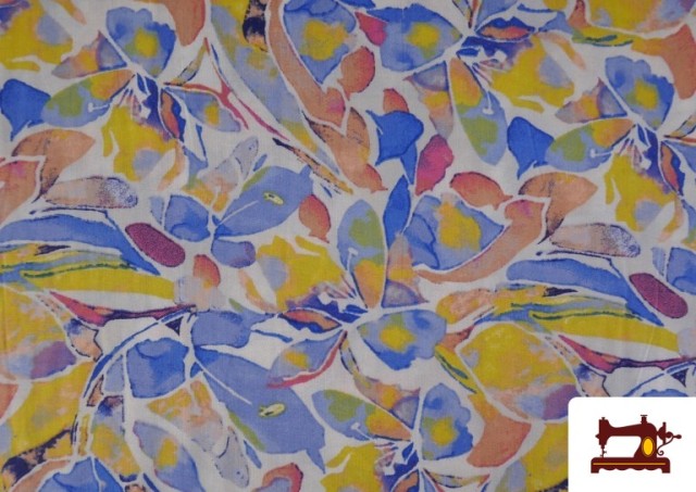 Vente de Tissu Viscose Imprimé Multicolore Bleu