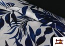 Tissu Crêpe Feuilles Bleues