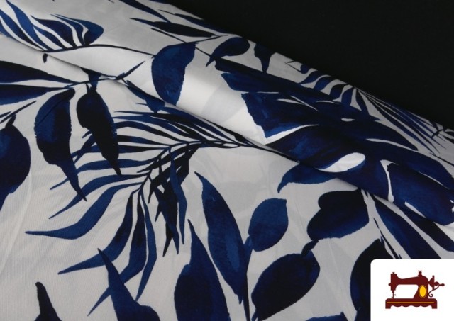 Tissu Crêpe Feuilles Bleues