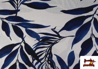 Acheter Tissu Crêpe Feuilles Bleues