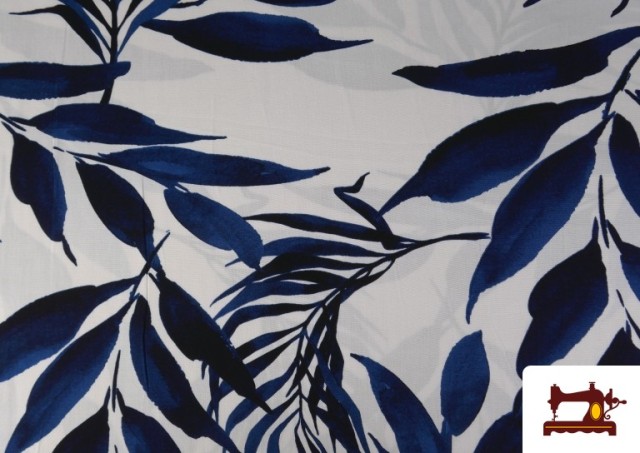 Acheter Tissu Crêpe Feuilles Bleues