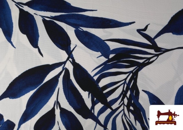 Vente de Tissu Crêpe Feuilles Bleues
