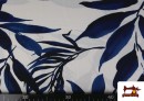 Acheter en ligne Tissu Crêpe Feuilles Bleues