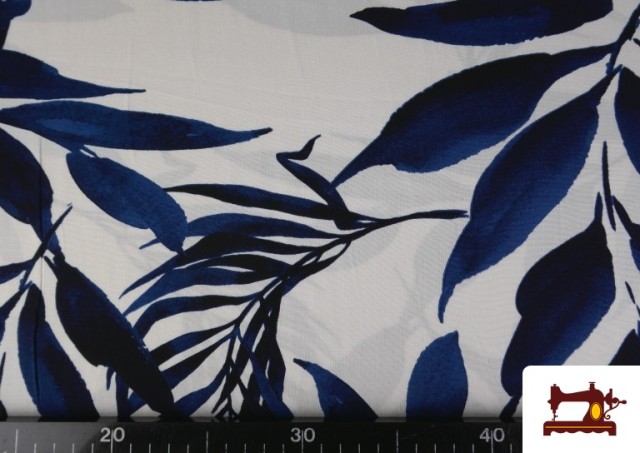 Acheter en ligne Tissu Crêpe Feuilles Bleues