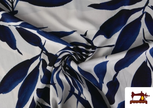 Vente en ligne de Tissu Crêpe Feuilles Bleues