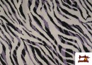 Vente de Tissu Viscose Imprimé Zèbre Noir et Lilas