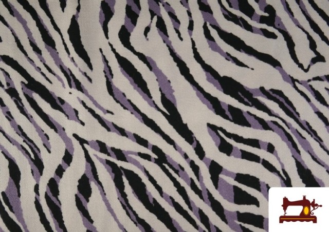 Vente de Tissu Viscose Imprimé Zèbre Noir et Lilas