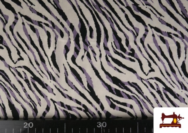 Acheter en ligne Tissu Viscose Imprimé Zèbre Noir et Lilas