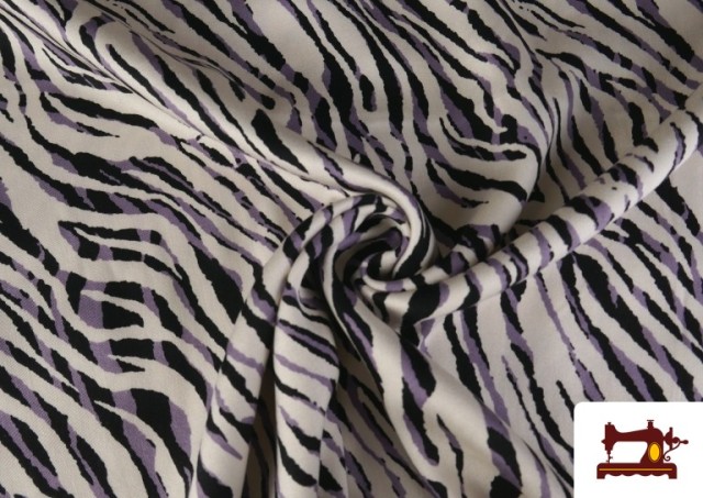 Vente en ligne de Tissu Viscose Imprimé Zèbre Noir et Lilas