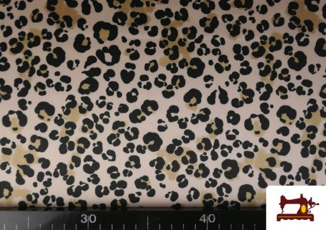 Vente de Tissu Crêpe Satin Imprimé Léopard Écru