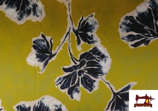 Vente de Tissu Crêpe Satin Imprimé Floral couleur Vert