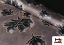 Tissu Crêpe Satin Imprimé Floral couleur Gris