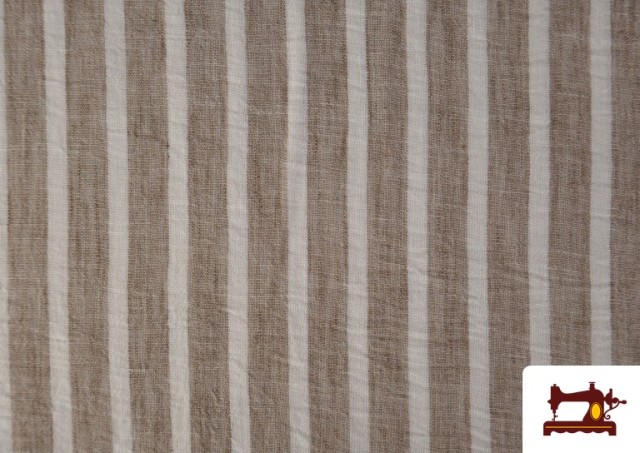 Vente de Tissu Rayures Coordonné Aspect Lin en Polyester couleur Beige